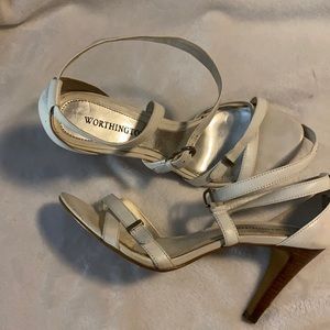White and brown high heels